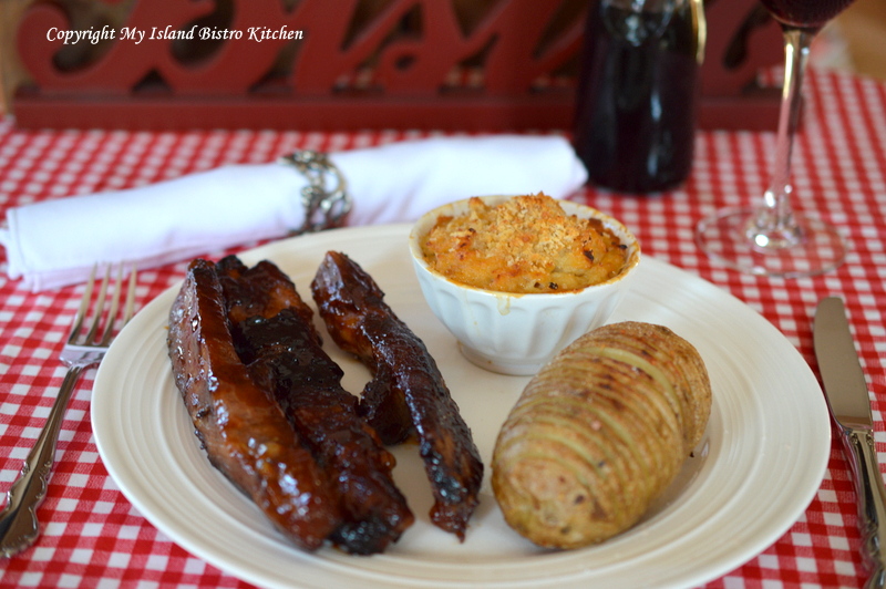 Garlic Spareribs served with Turnip Casserole and Baked Potato