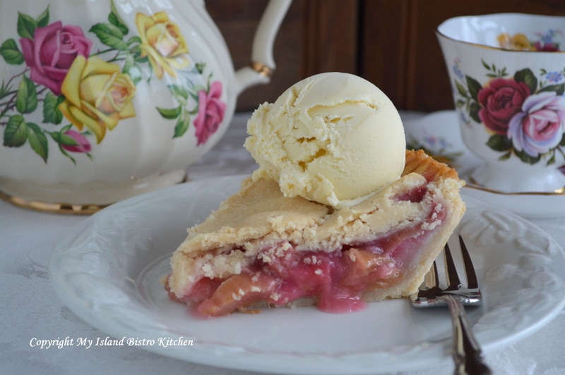 Rustic Rhubarb Pie Served with French Vanilla Ice Cream