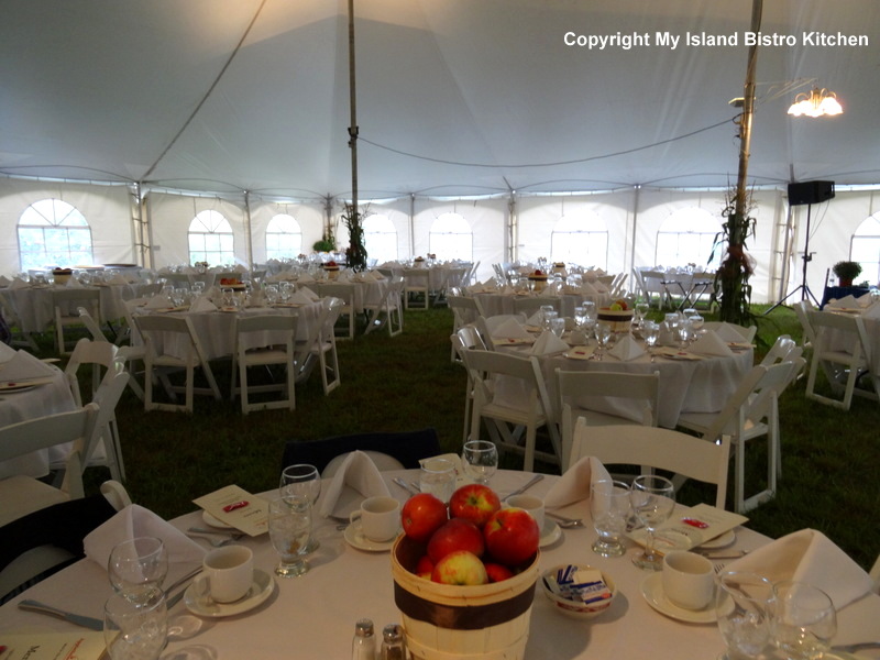 Interior of the tent set up in the middle of the apple orchard in Arlington, PEI, for the Applelicious Event (2013)