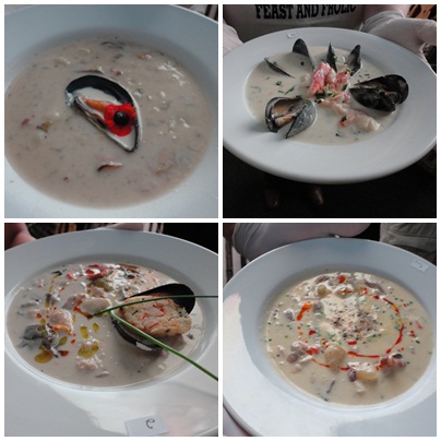 Some of the entries in the seafood chowder challenge at the PEI Shellfish Festival (2012)