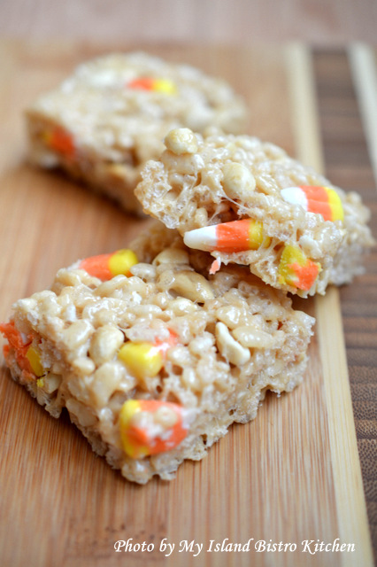 Payday Candy Corn Rice Krispies Treats from "Dessert Mash-Ups Cookbook by Dorothy Kern