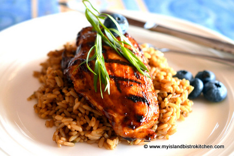 Blueberry Barbeque Sauce on Grilled Chicken Breast