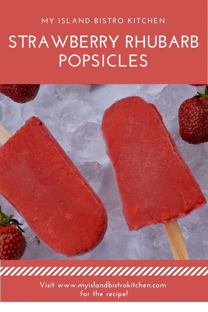 Strawberry Rhubarb Popsicles on ice