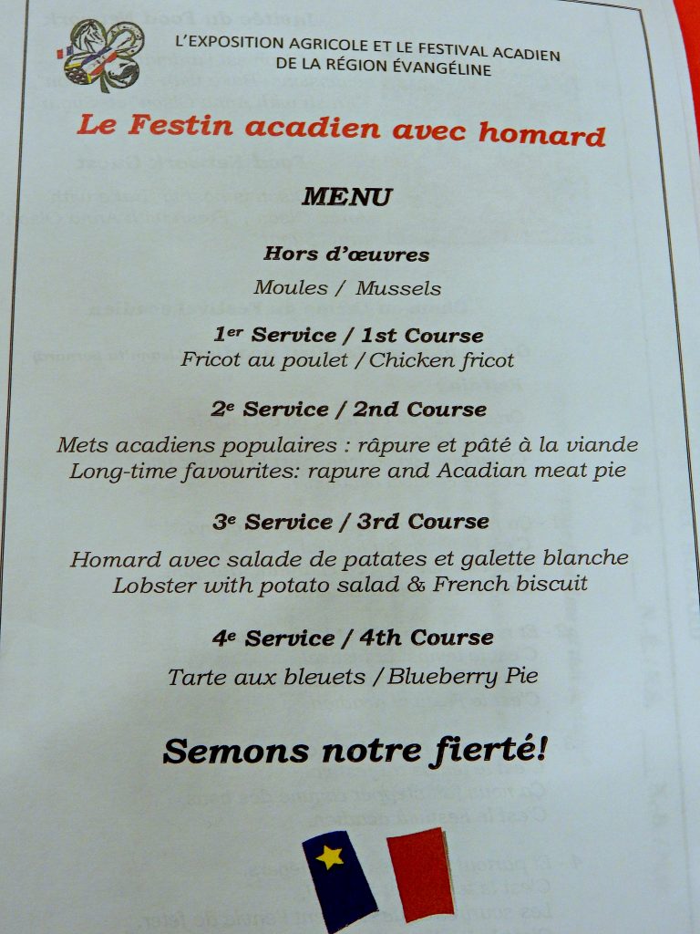 Menu for 2016 Le Festin acadien avec homard