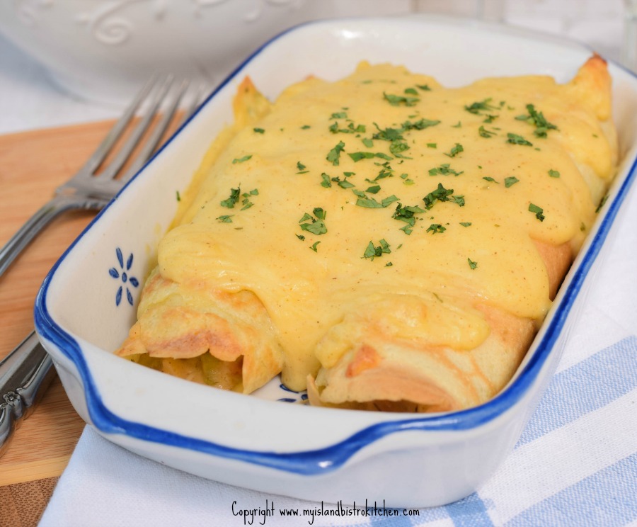 Chicken and Mushroom Crepes with Cheese Sauce