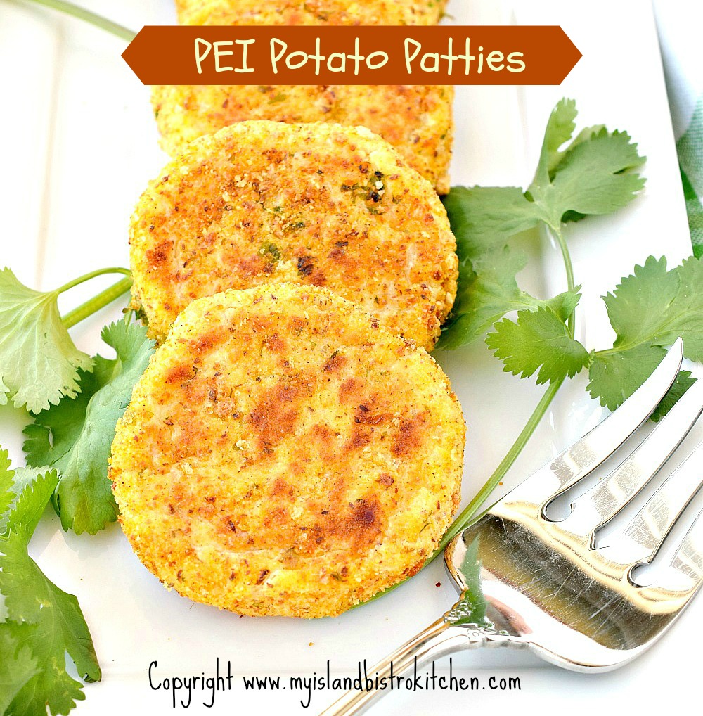 Potato Patties accented with parsley on white plate