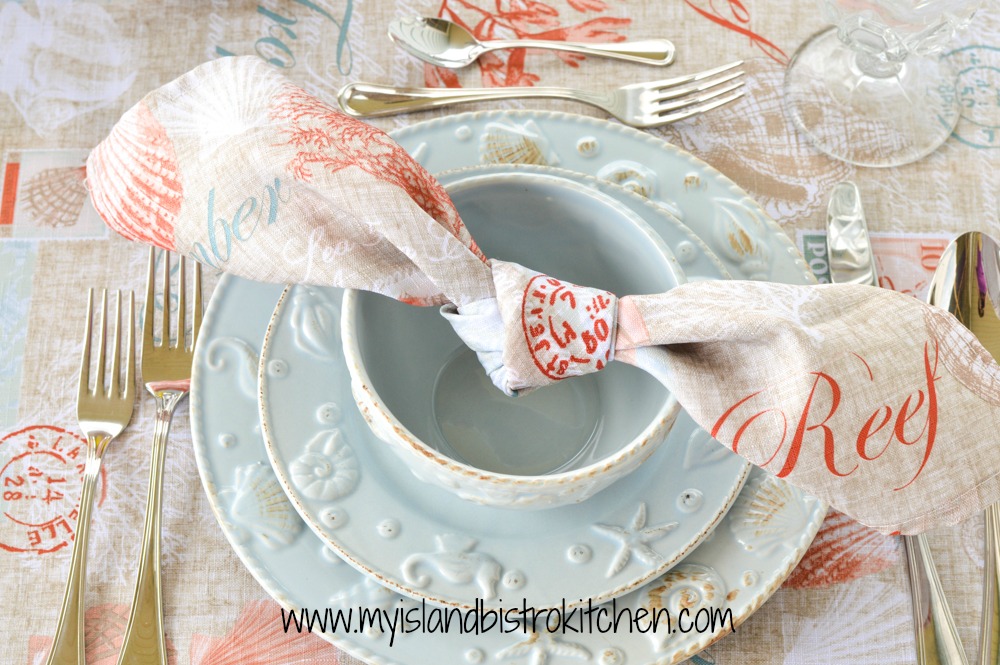 Simple knotted napkin for a seashell-themed tablesetting