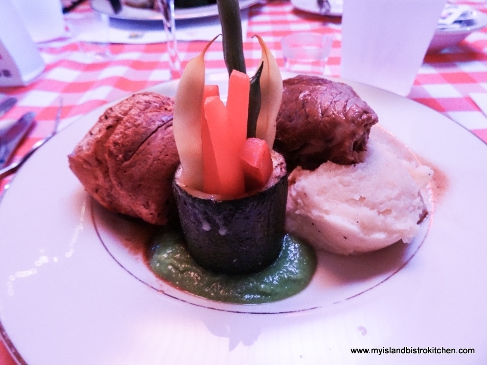 PEI Prime Rib, Yorkshire Pudding, Whipped PEI Potatoes, Sweet Pea Purée, and Seasonal Vegetables Stuffed in Roasted Squash (Toes, Taps, and Taters Dinner 2017)