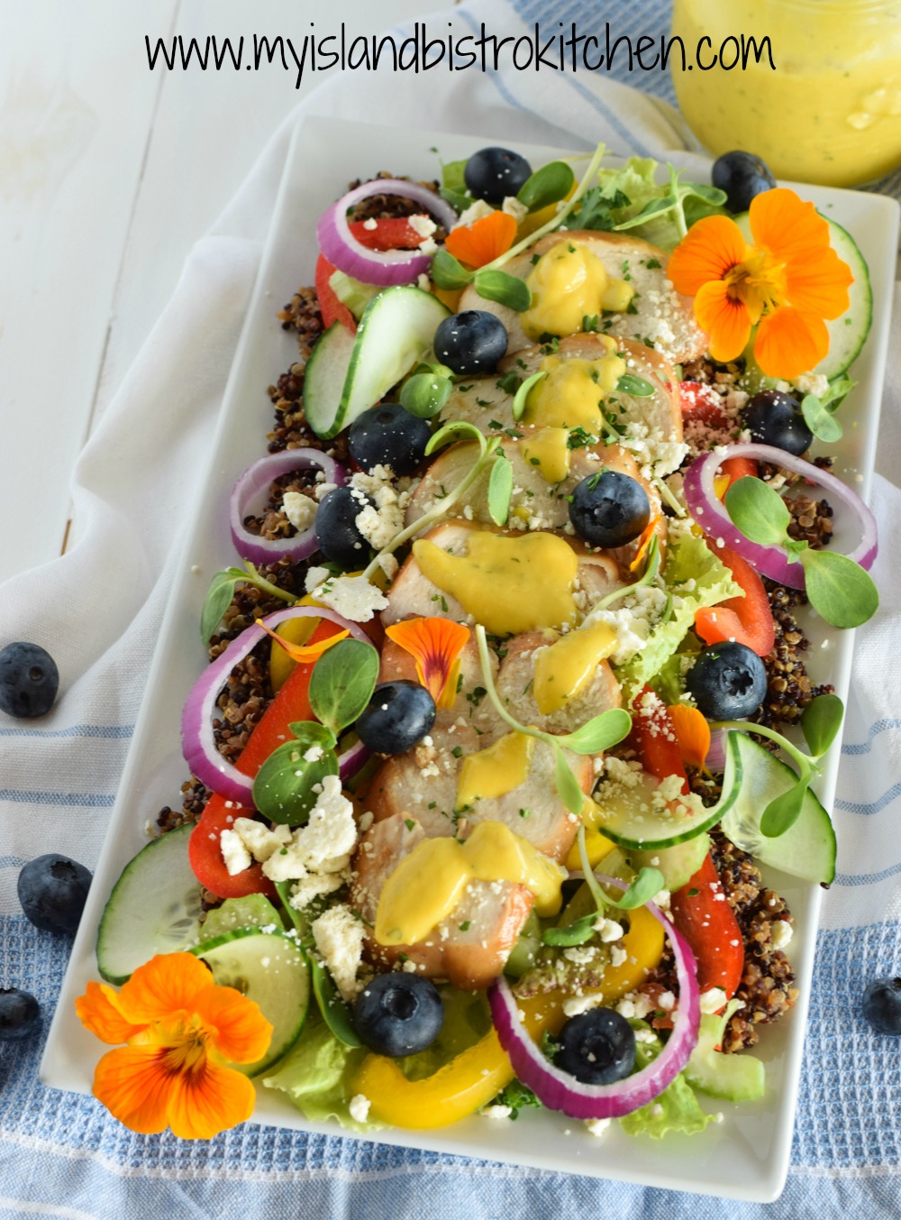 Mango Salad Dressing on Chicken and Quinoa Salad
