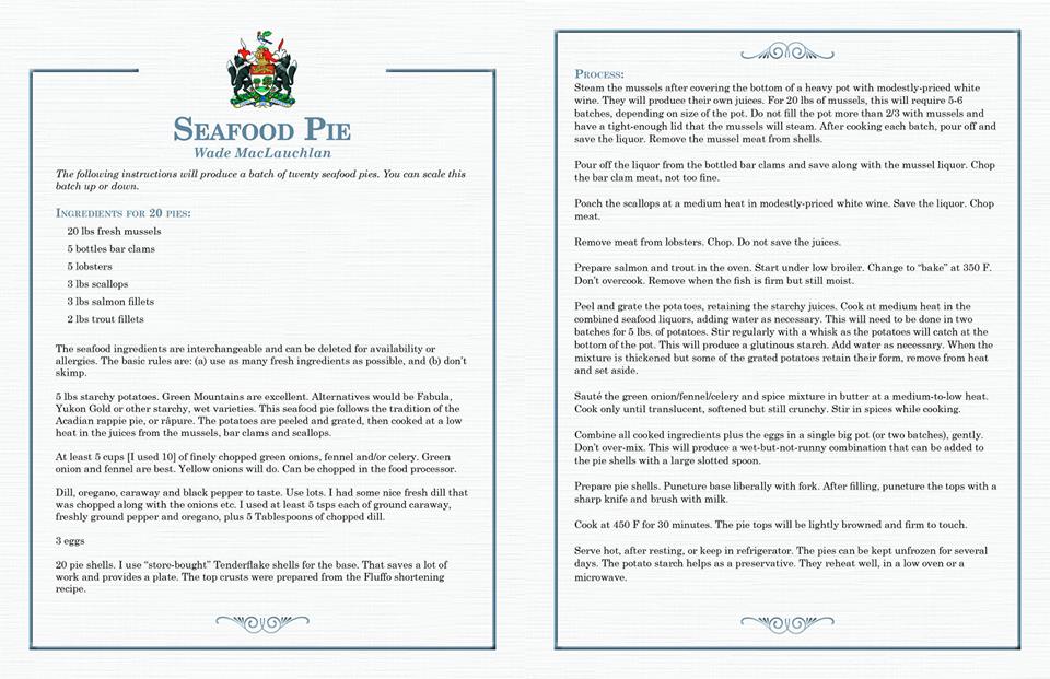 Premier Wade MacLaughlan's Seafood Pie Recipe