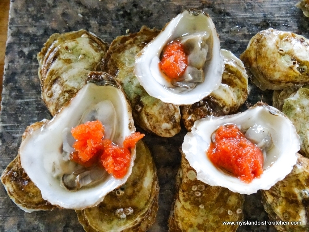 Shucked PEI Oysters Served with Bloody Mary Ice