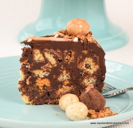 Chocolate Biscuit Cake on turquoise plate