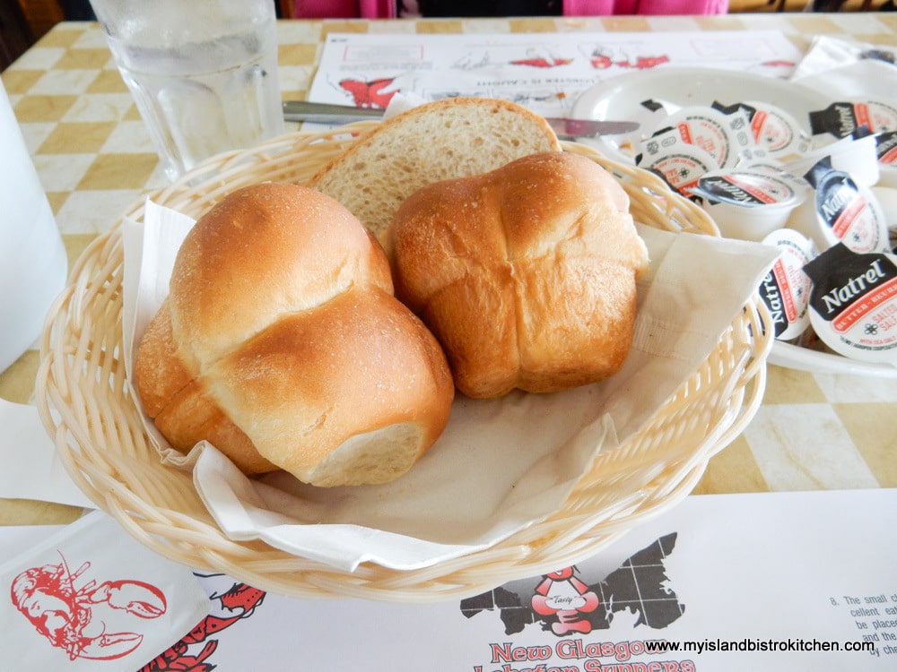 Basket of homemade rolls and bread at New Glasgow Lobster Suppers