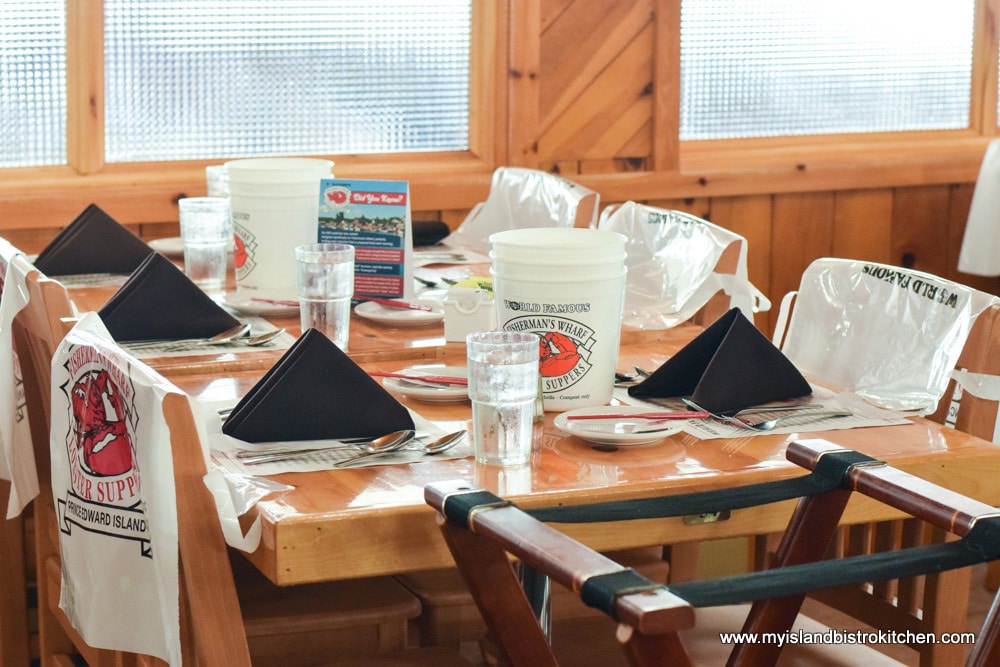 Dining table at Fisherman's Wharf Lobster Suppers, North Rustico, PEI