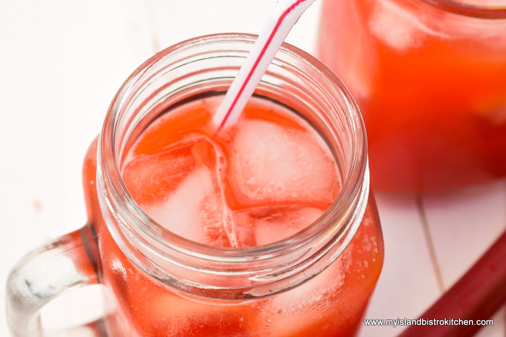 Strawberry Rhubarb Lemonade in glass jar