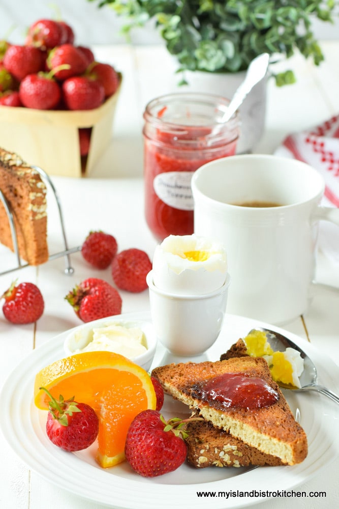 Breakfast featuring Strrawberry Rhubarb Freezer Jam