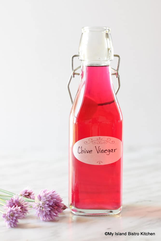 Bottle of Homemade Chive Vinegar