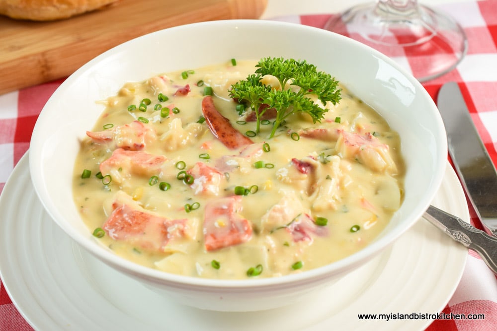Tasty Lobster, Potato, and Corn Chowder in Bowl