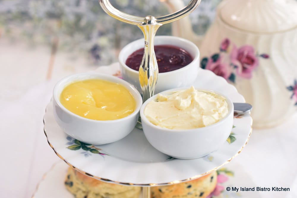 Jam, Lemon Curd, and English Double Cream for Scones