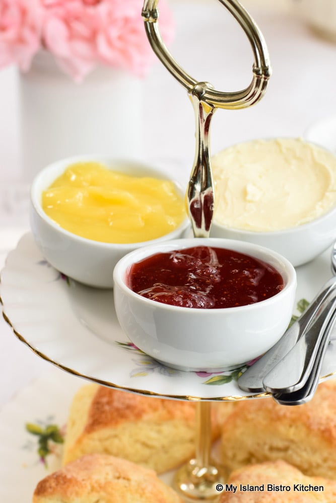 Strawberry Jam, Lemon Curd, and English Double Cream for Scones