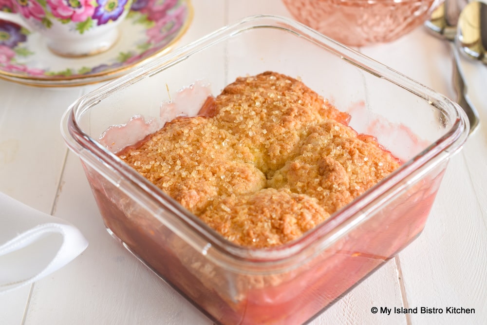 Rhubarb Sauce topped with a biscuit topping