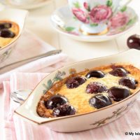 Au Gratin Dish Filled with Cherry Clafoutis