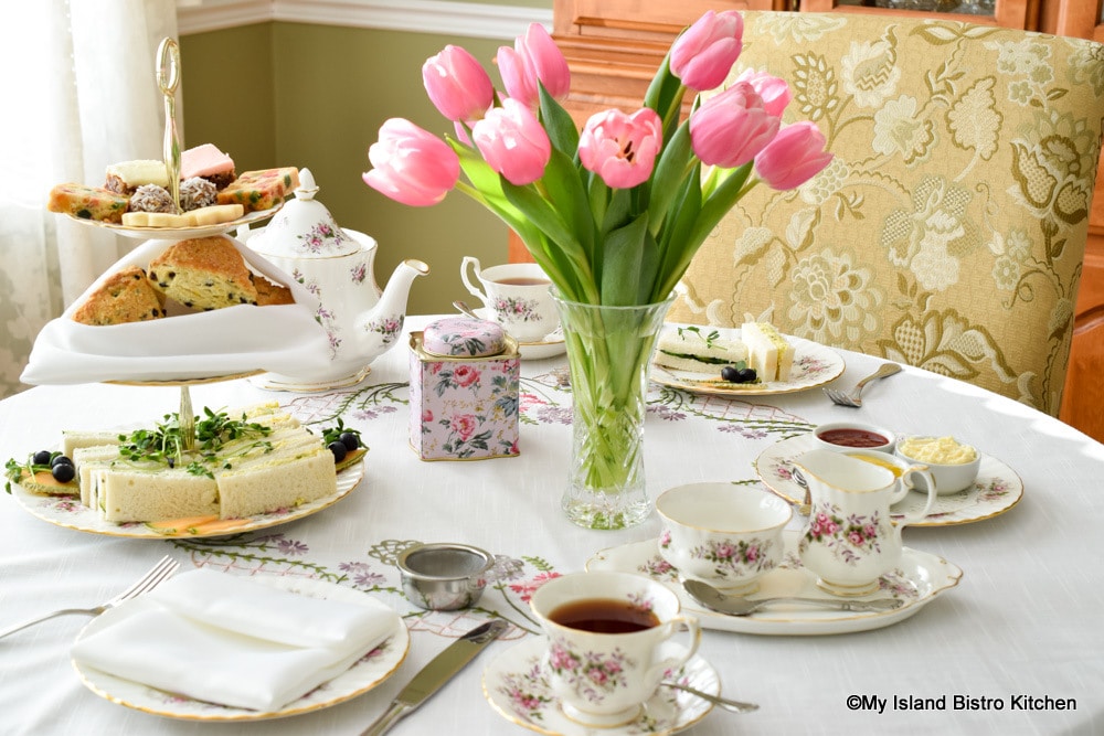 Table set for afternoon tea for two