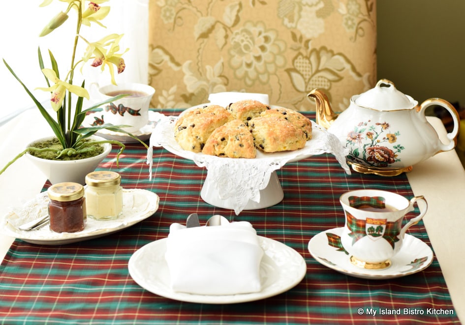 Cream Tea setting featuring scones and PEI Cups and Saucers