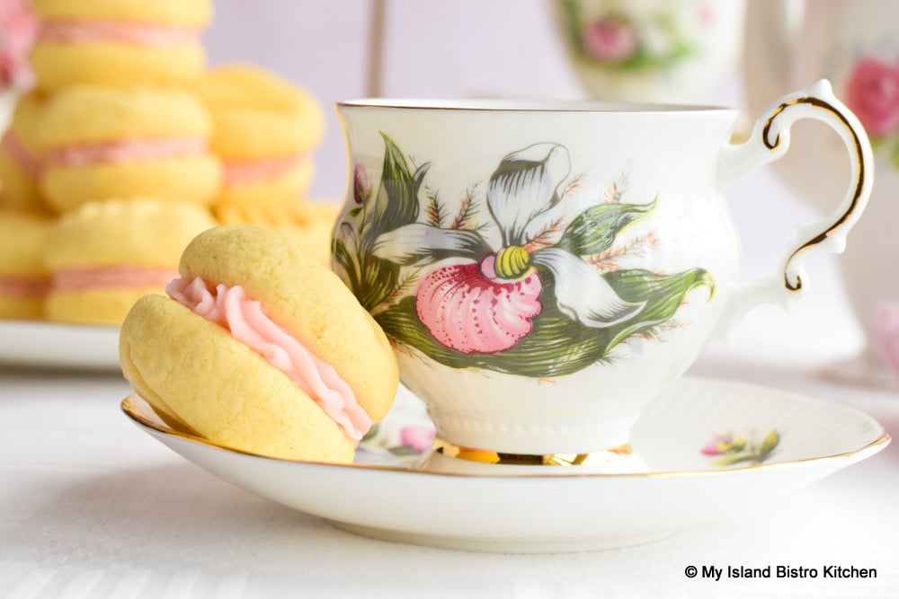 Elizabethan Lady's Slipper Cup and Saucer with Pretty Sandwich Cookie on the side