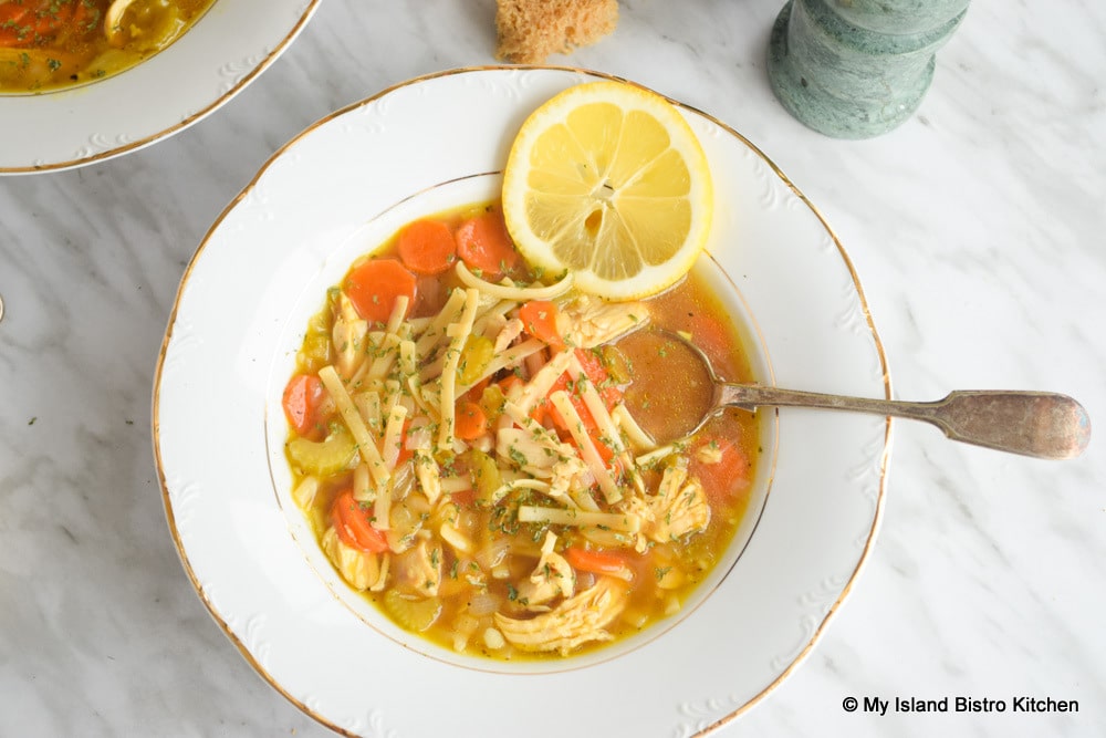 Add a splash of lemon to brighten the flavor of chicken soup