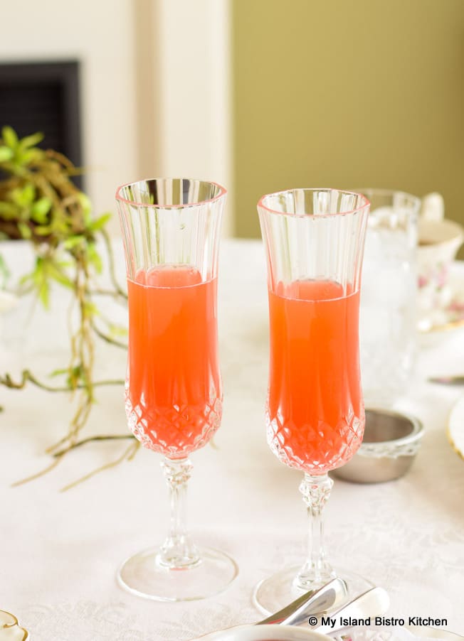 Glasses of Prosecco and Rhubarb Strawberry Cordial