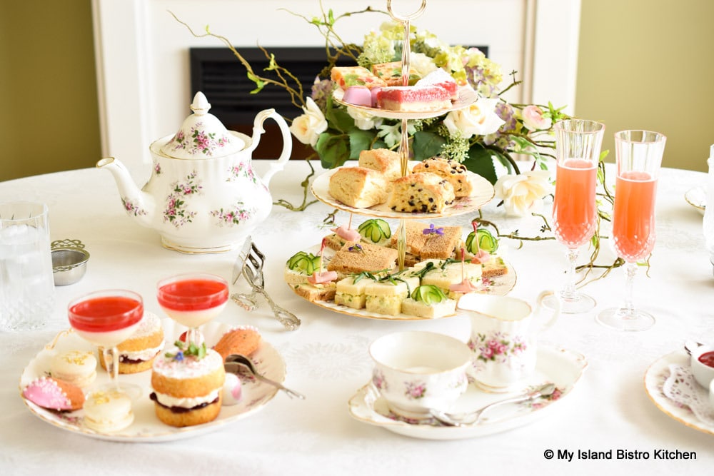 Table with 3-tier server set for teatime
