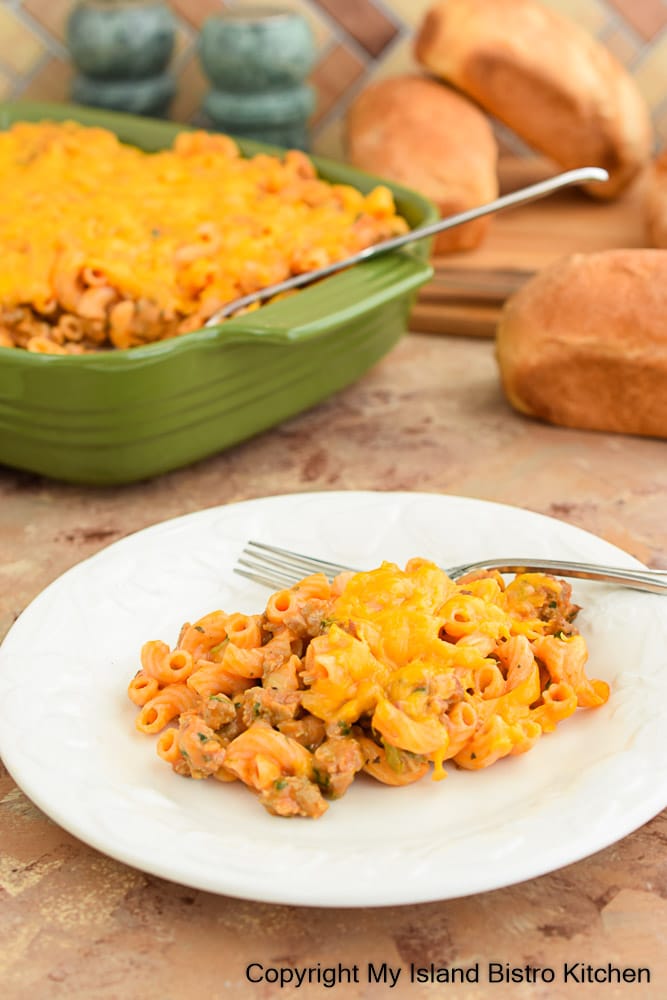 Supper Casserole of Macaroni and Sausage in Tomato-based Sauce