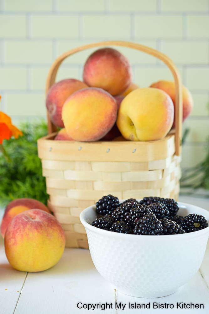Basket of Peaches and Bowl of Blackberries
