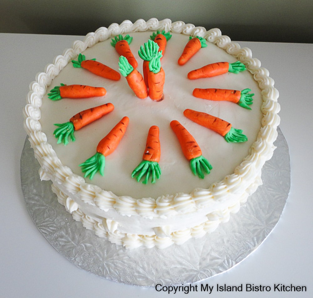 Carrot Cake decorated with fondant shaped carrots