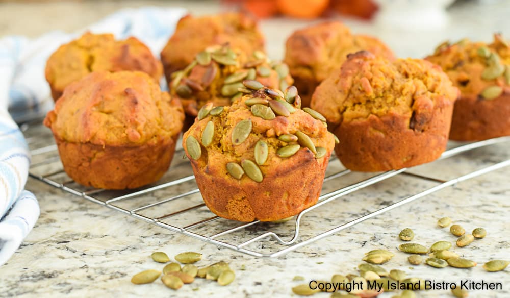 Pumpkin Muffins cooling on a wire cooling rack