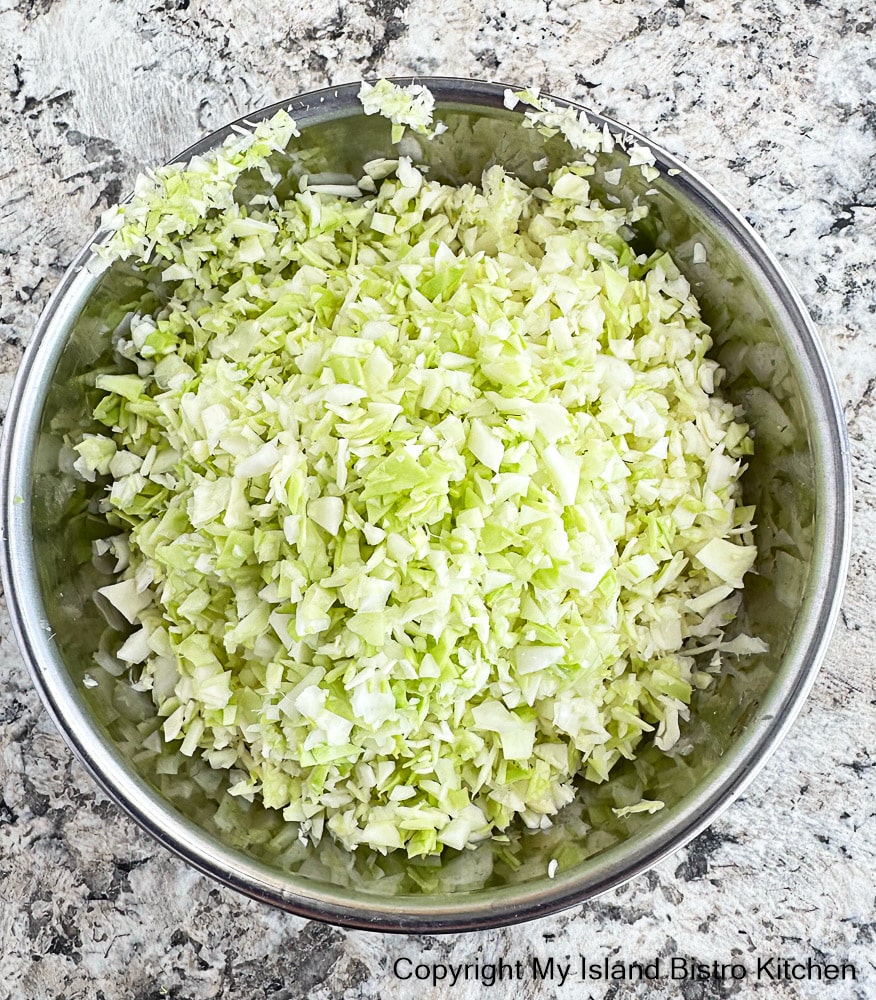 Bowl of shredded cabbage