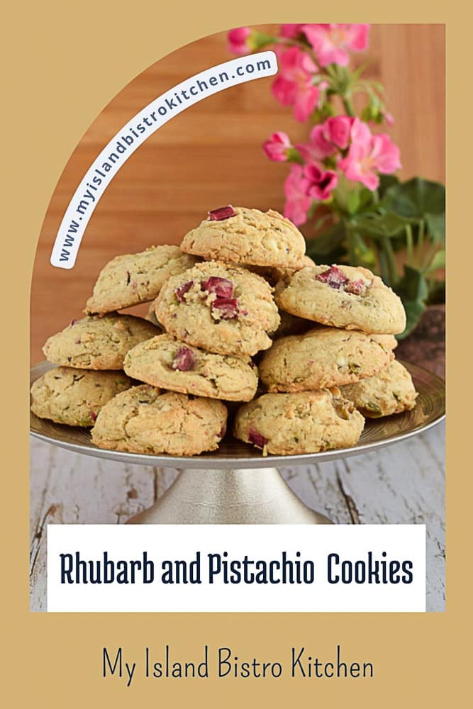Pedestal plate piled high with Rhubarb Cookies