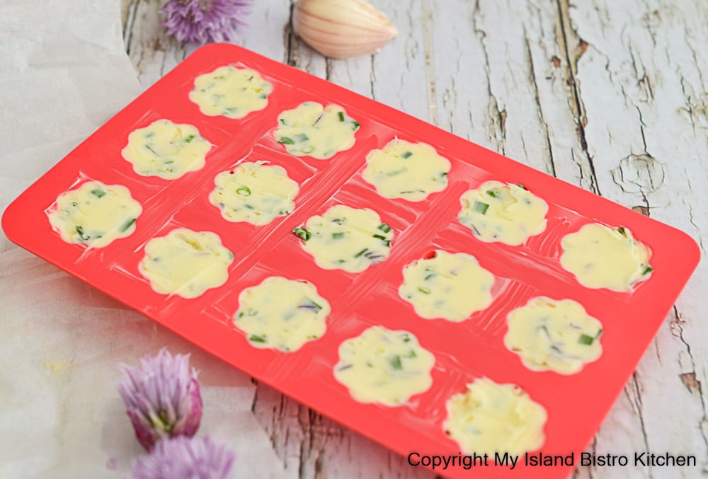 Silicone molds filled with compound butter