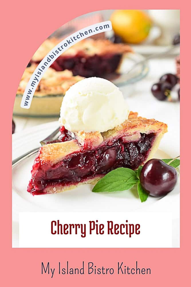 Slice of Cherry Pie Topped with A Scoop of Vanilla Ice Cream