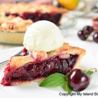 Cherry Pie Topped with a Scoop of Vanilla Ice Cream