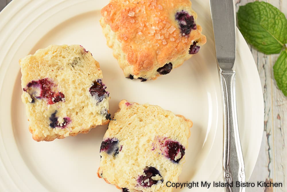 Split scone to show interior texture and crumb