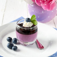 Panna Cotta topped with Blueberry Sauce in Liqueur Glass