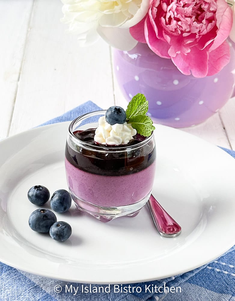 Panna Cotta topped with Blueberry Sauce in Liqueur Glass