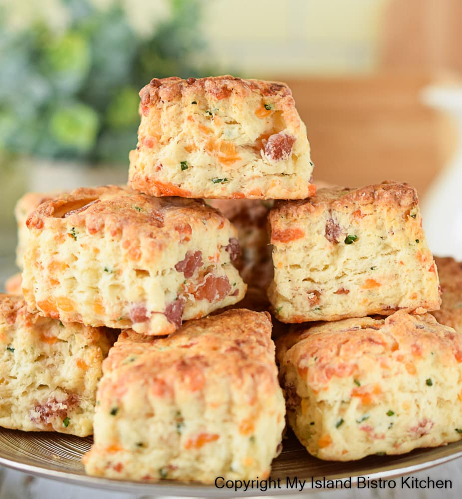 Plate tiered with savory scones