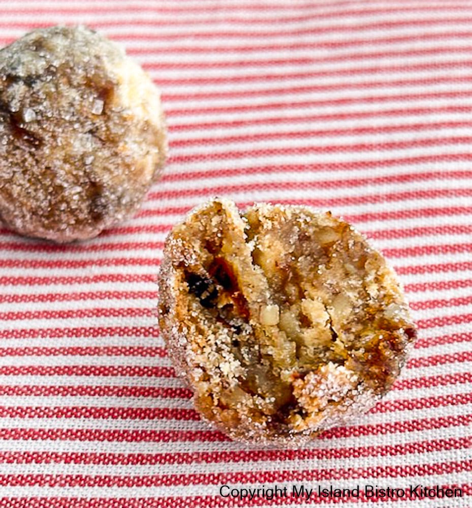 Date and Nut Balls on a red striped cloth