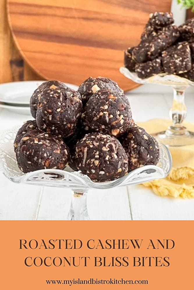 Energy Balls mounded onto a glass pedestal plate