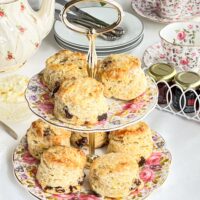 Two-tier server filled with homemade scones ready for a Cream Tea