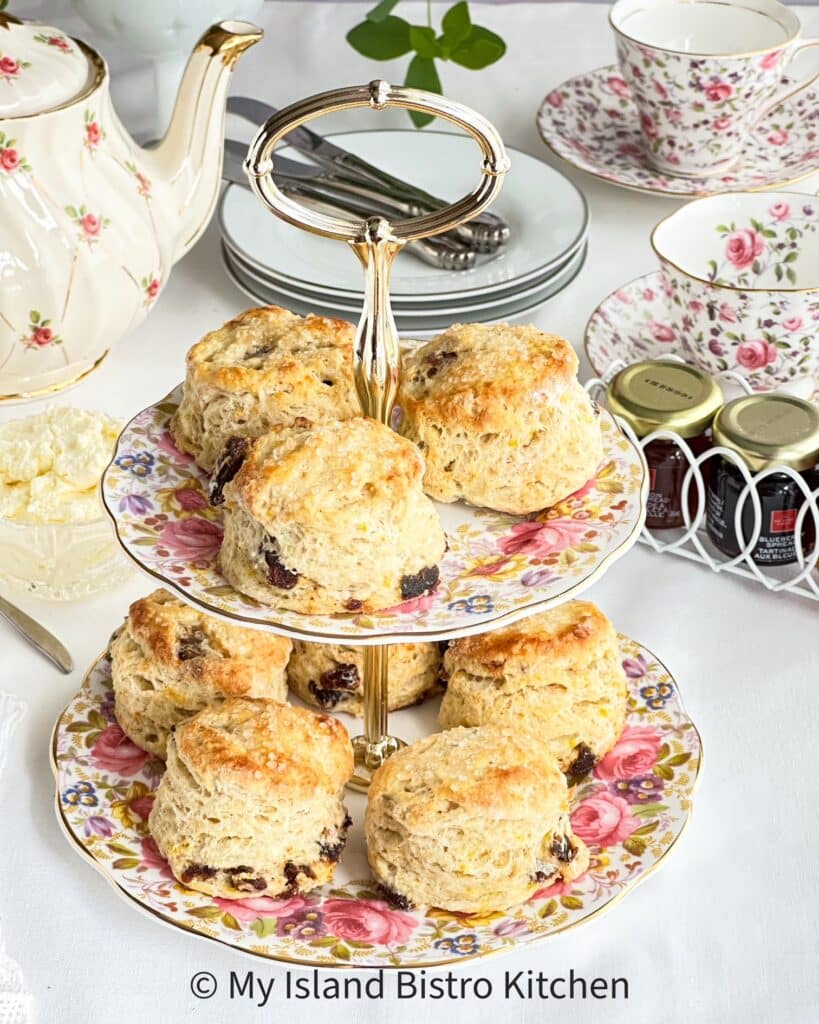 Two-tier server displaying homemade scones