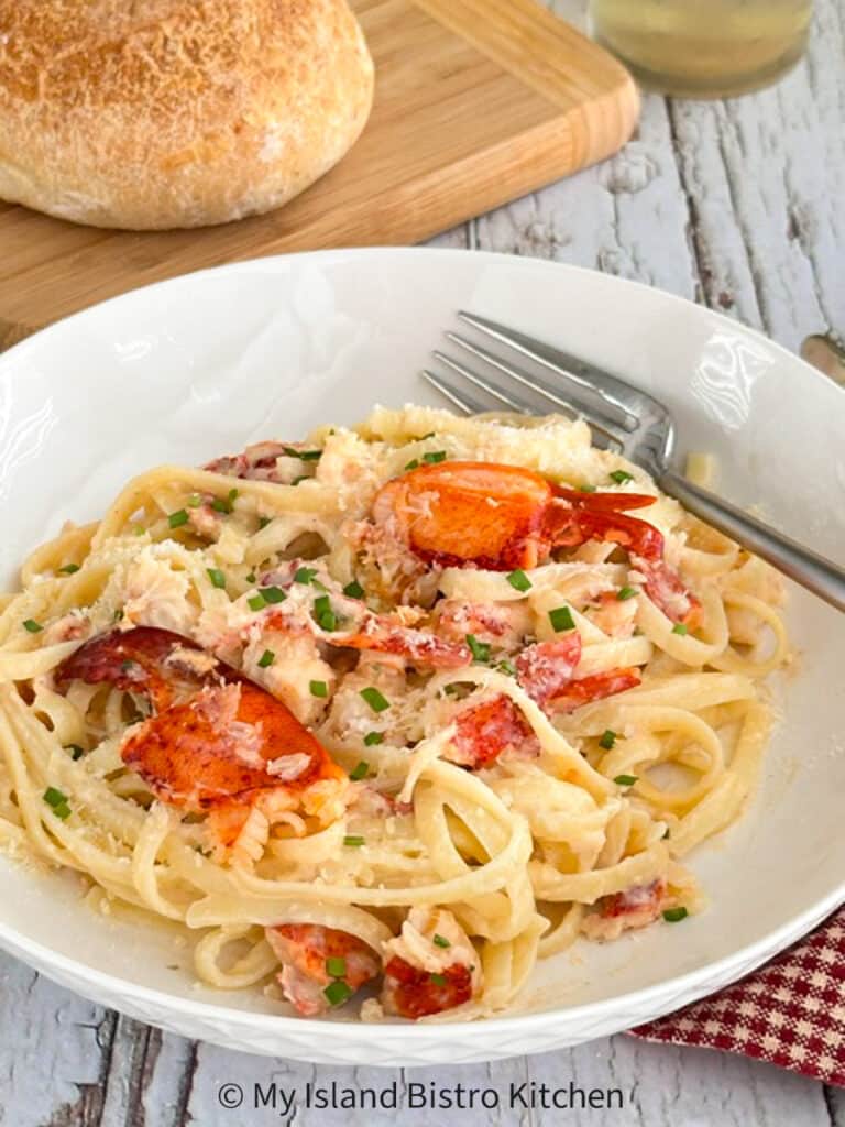 Bowl of Creamy Pasta with Lobster